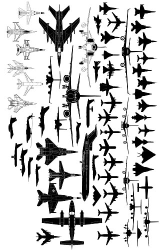 飞机剪影轰炸机飞机群