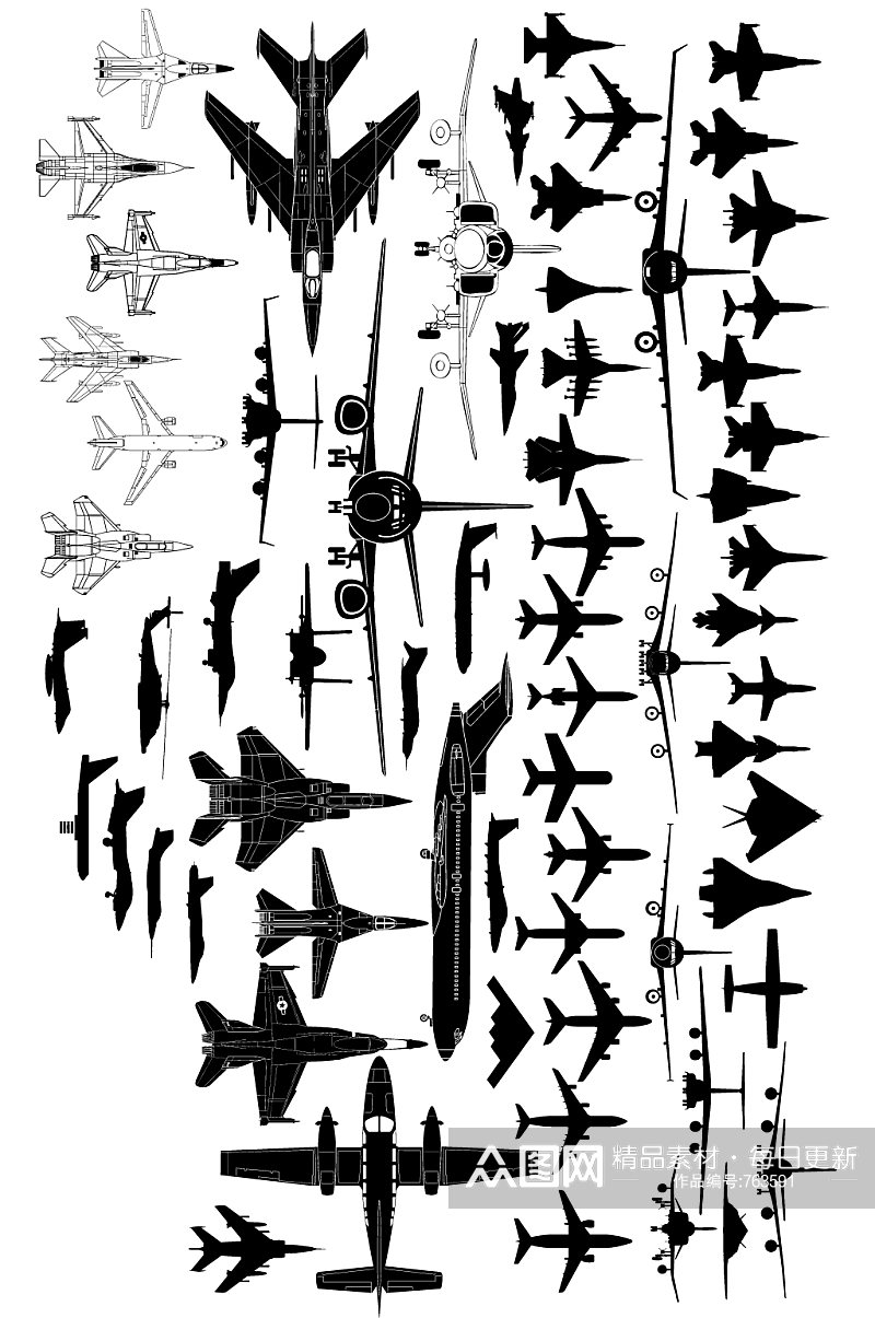 飞机剪影轰炸机飞机群素材