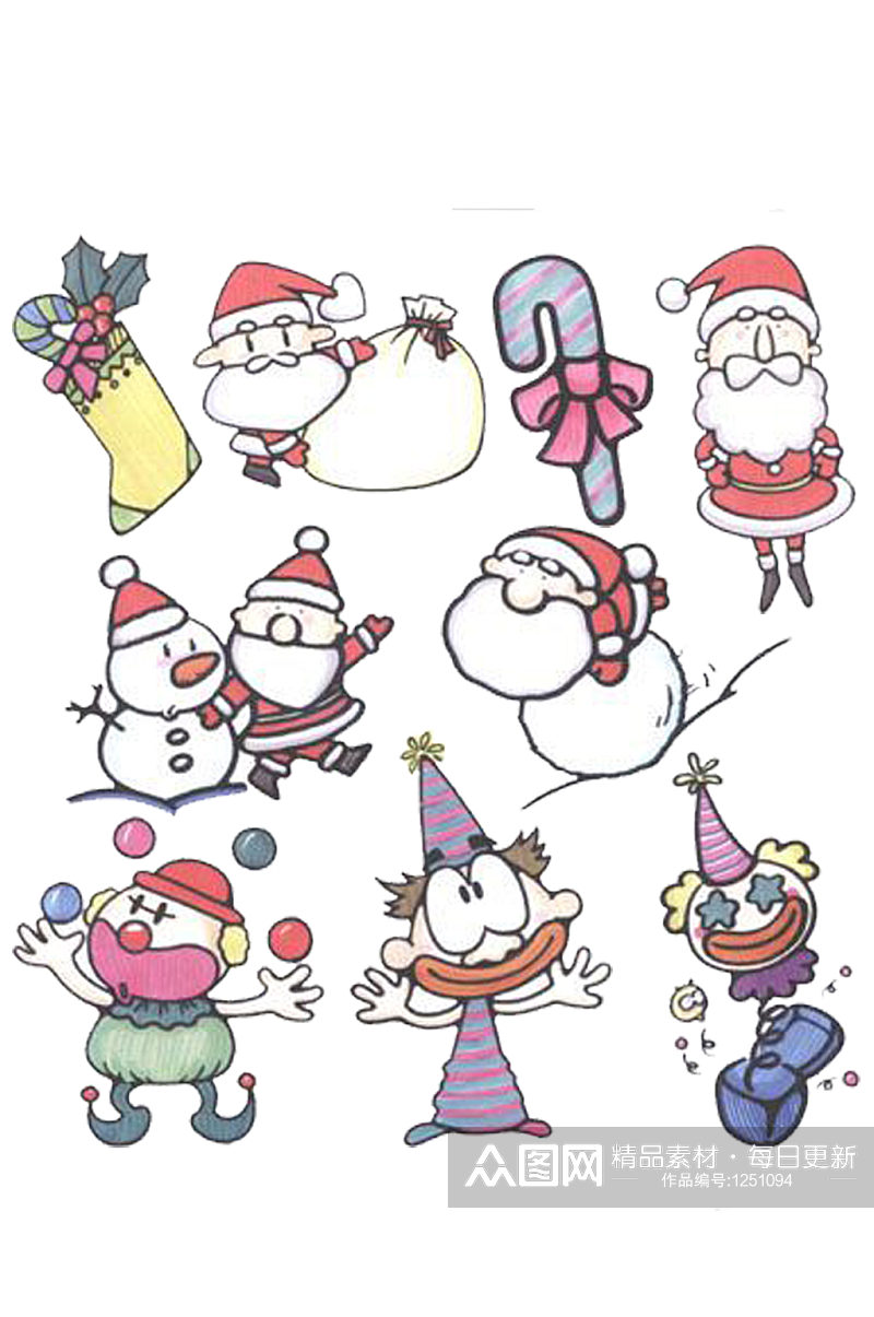 各种圣诞老人手绘插画素材免抠PNG素材