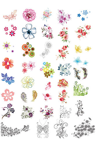 各种花朵植物手绘插画水彩装饰免抠PNG