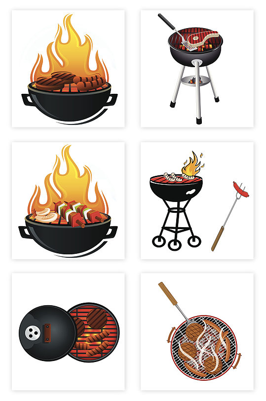 卡通风格烧烤炉子组合装饰元素PNG