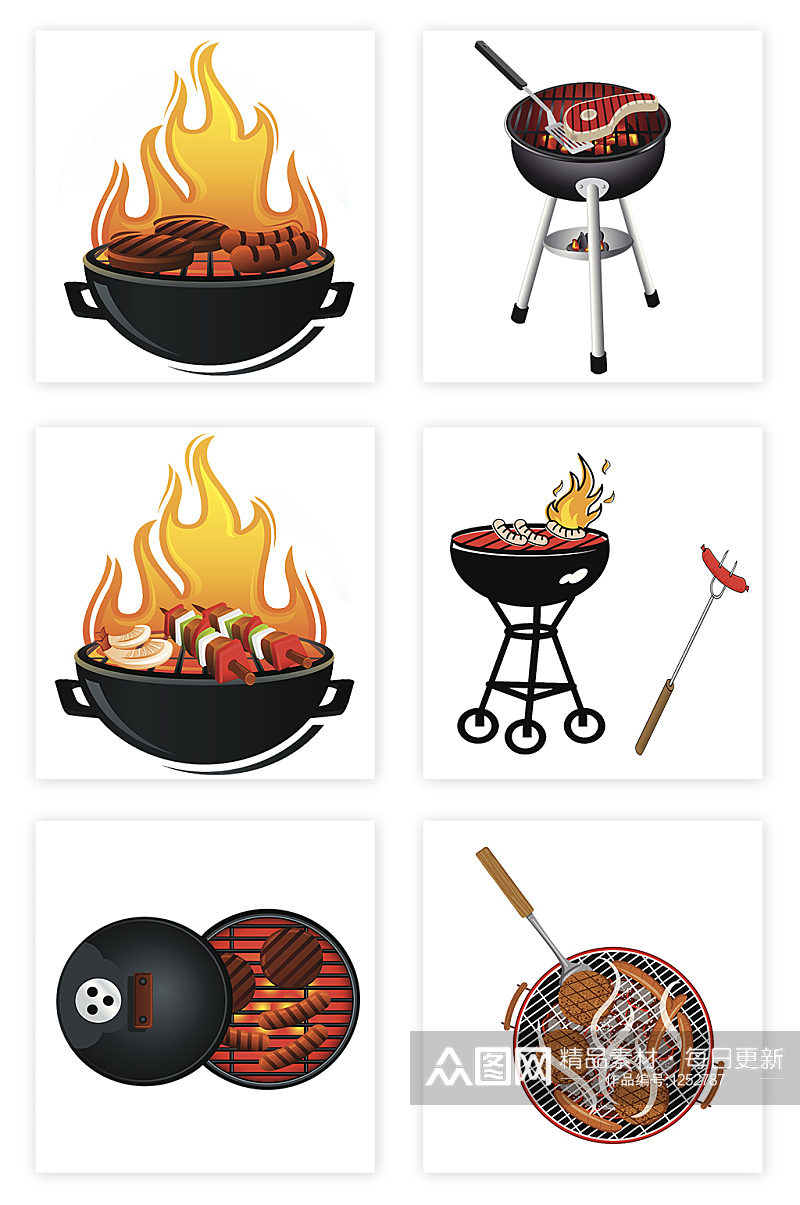 卡通风格烧烤炉子组合装饰元素PNG素材
