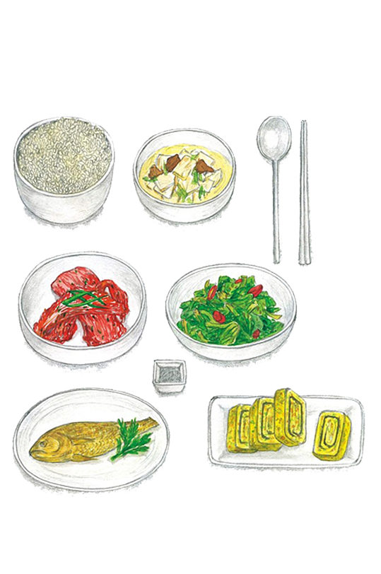韩国食物套餐手绘画素材元素免抠PNG
