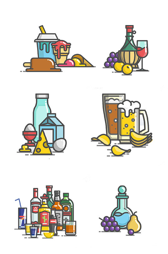 手绘卡通食物饮料酒品装饰图标