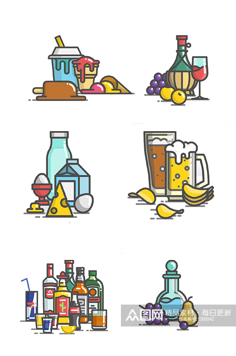 手绘卡通食物饮料酒品装饰图标素材