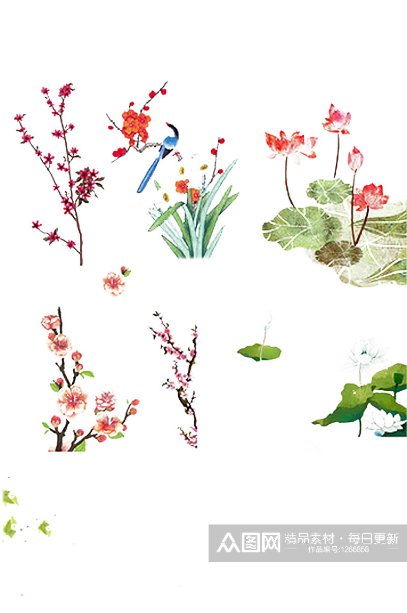 手绘插画水彩中国风花朵梅花植物免抠PNG素材
