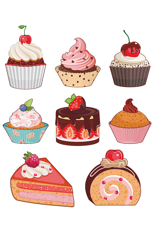 手绘甜品奶油草莓蛋糕巧克力素材