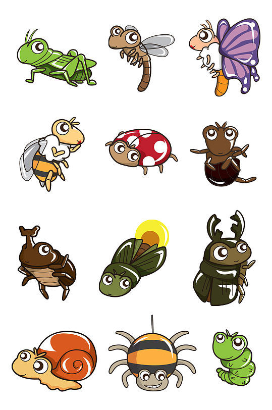 手绘插画卡通昆虫合集装饰免抠