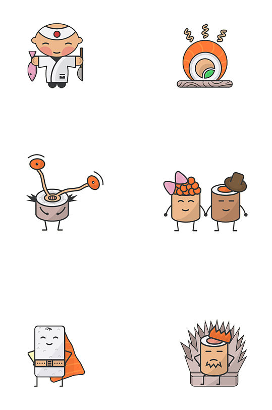手绘插画日式卡通小人食物旅游免抠