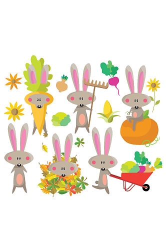 手绘插画卡通动物兔子合集装饰免抠