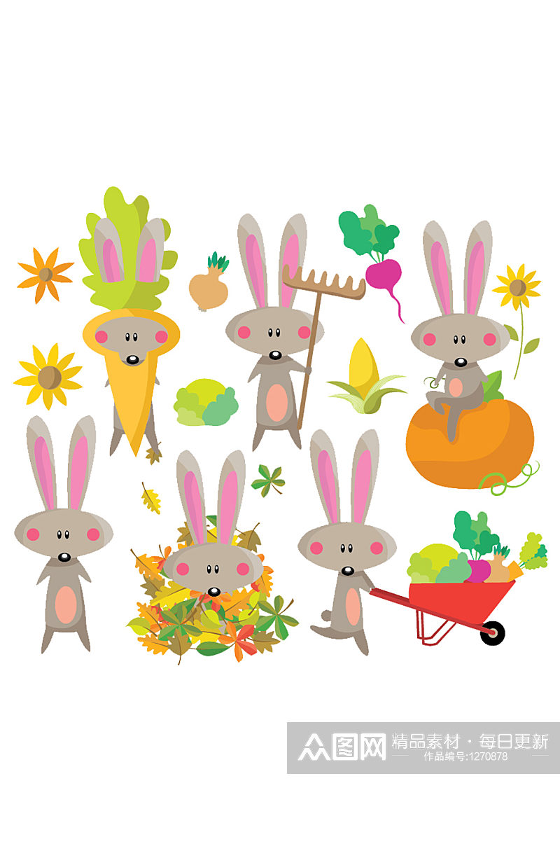 手绘插画卡通动物兔子合集装饰免抠素材