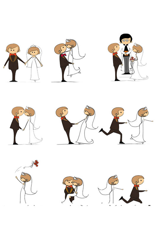 手绘卡通婚礼简洁可爱小人集合免抠
