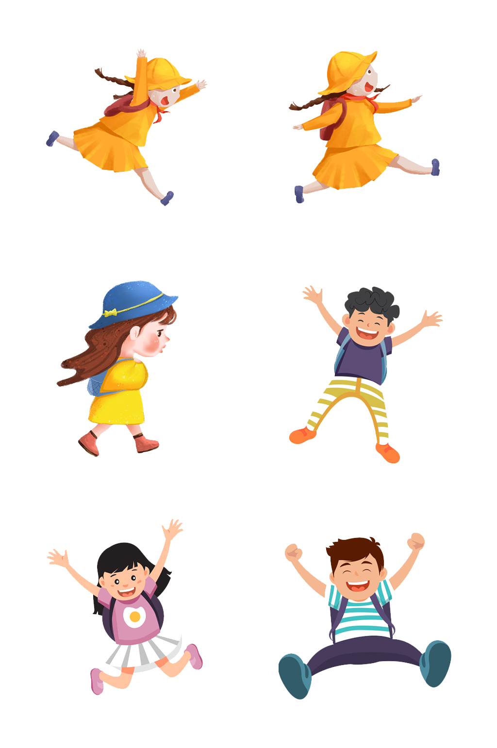 手绘插画卡通放学过六一的小孩子免抠PNG素材