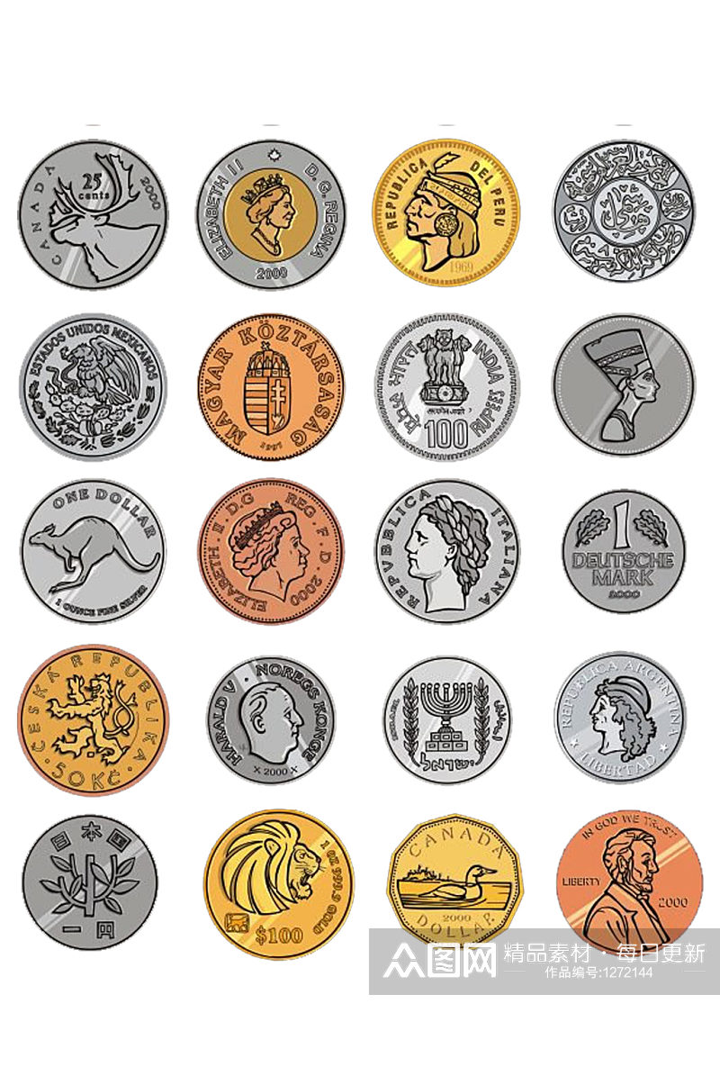 手绘插画复古硬币素材免抠素材