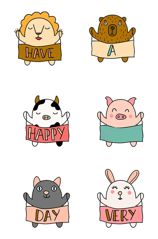 手绘卡通呆萌可爱小动物装饰免抠