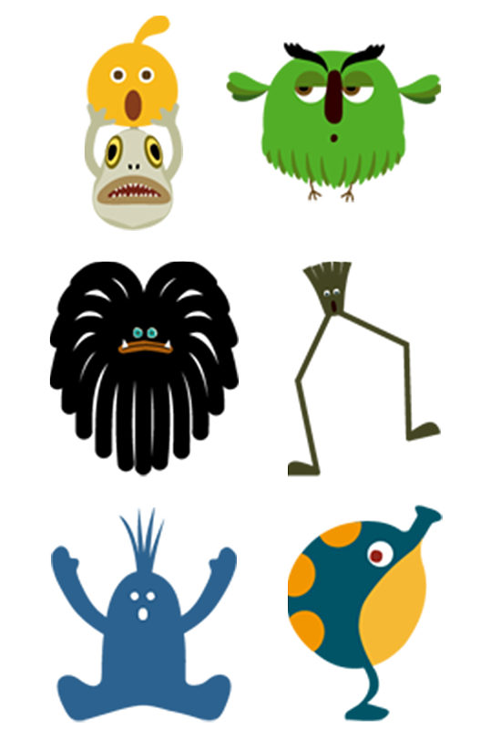 手绘插画6个动物搞怪图标装饰元素