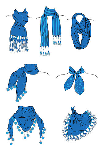 多款式优雅蓝色女士围巾合集免抠