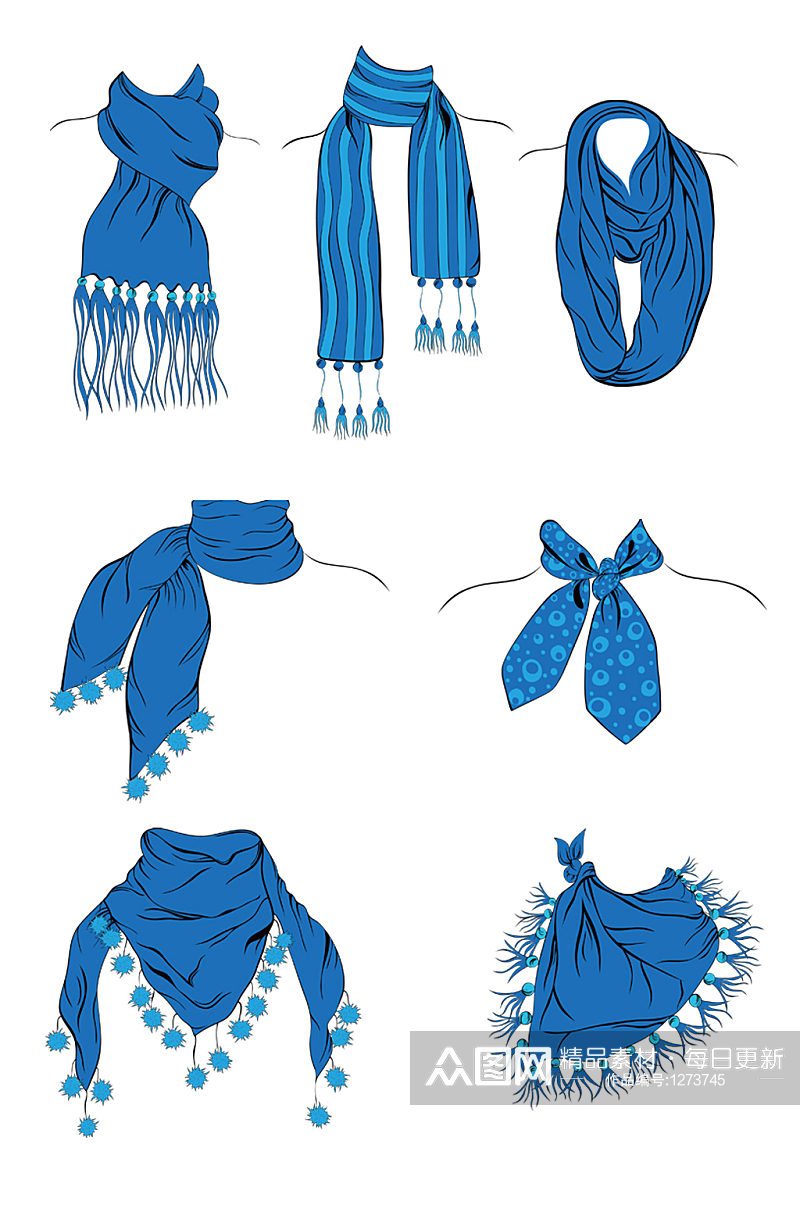 多款式优雅蓝色女士围巾合集免抠素材