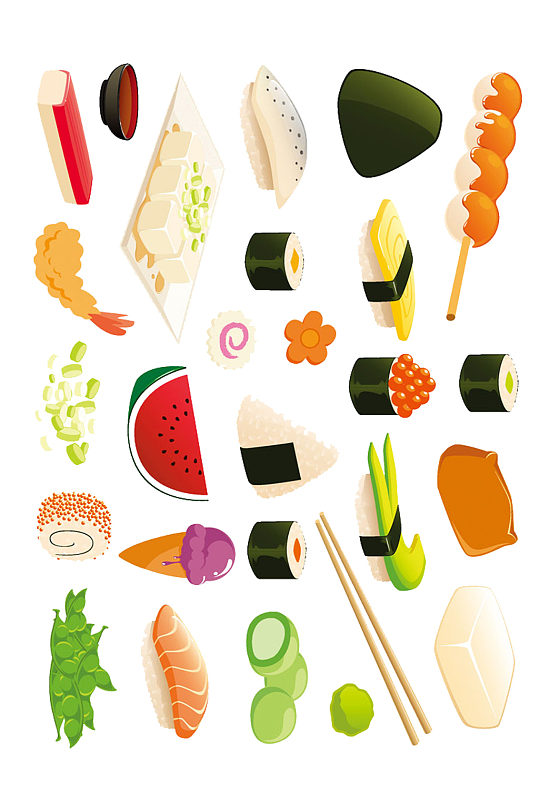 手绘插画卡通寿司水果甜点食物素材免抠元素