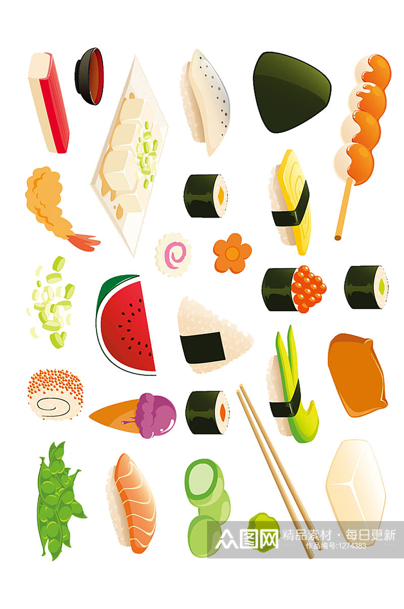 手绘插画卡通寿司水果甜点食物素材免抠元素素材