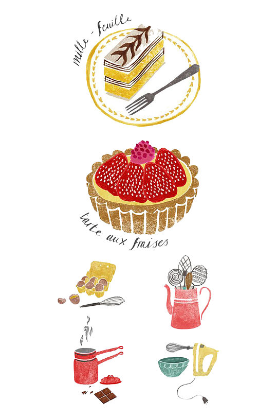 手绘插画卡通蛋糕饮品甜点食物素材免抠元素