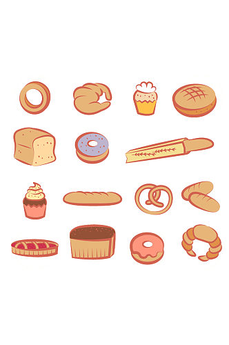 手绘插画卡通奶油面包甜点食物素材免抠元素
