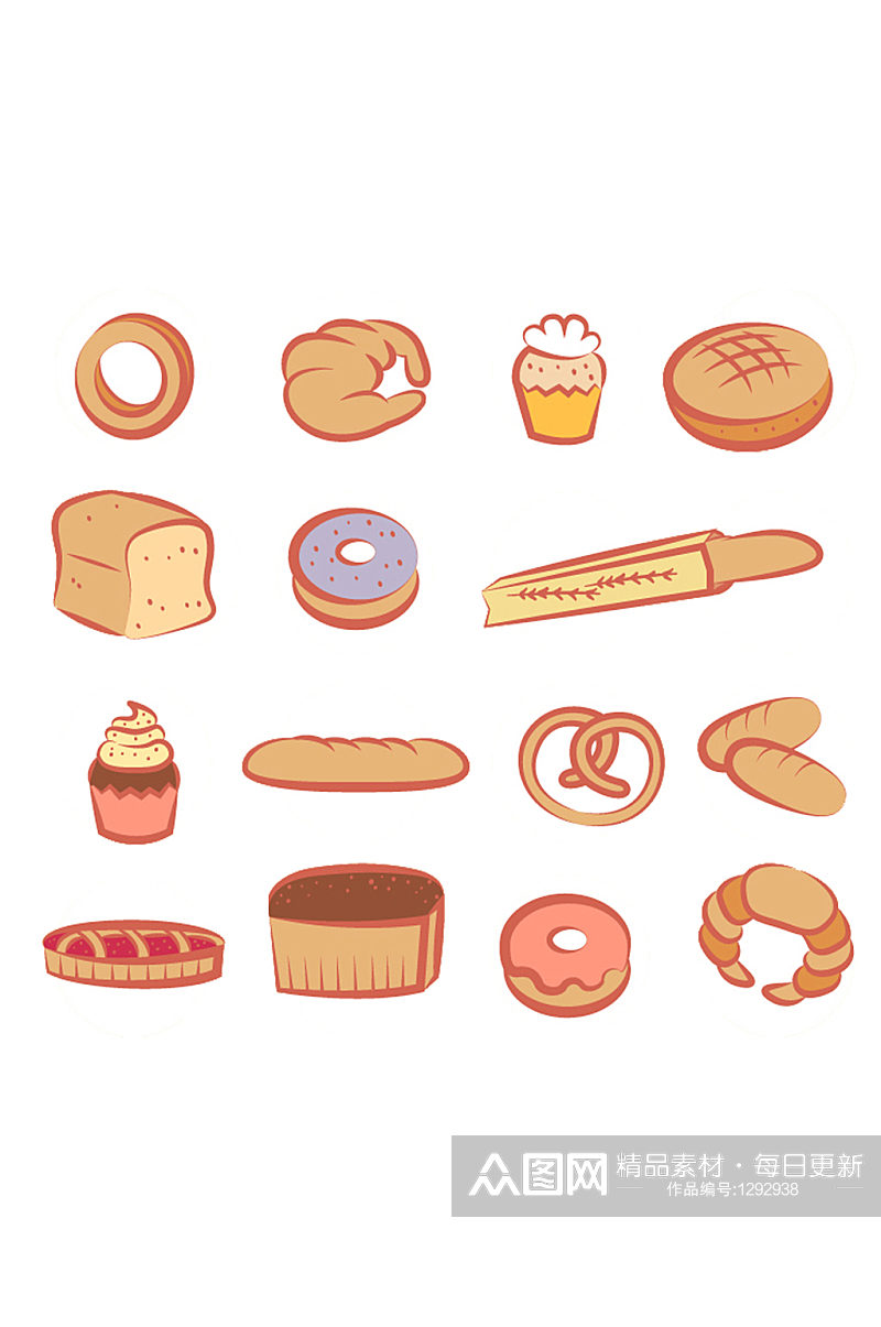 手绘插画卡通奶油面包甜点食物素材免抠元素素材