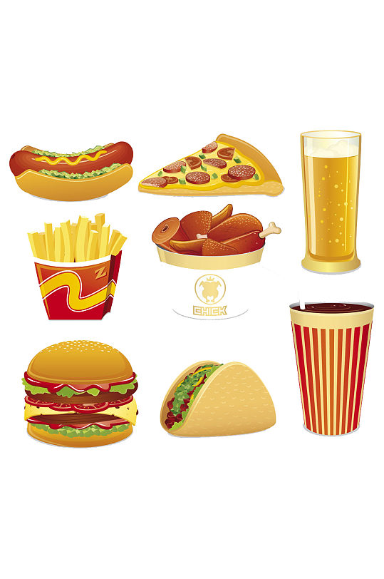 手绘插画卡通快餐热狗汉堡食物素材免抠元素