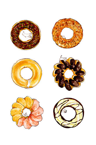 手绘插画卡通甜甜圈甜点食物素材免抠元素