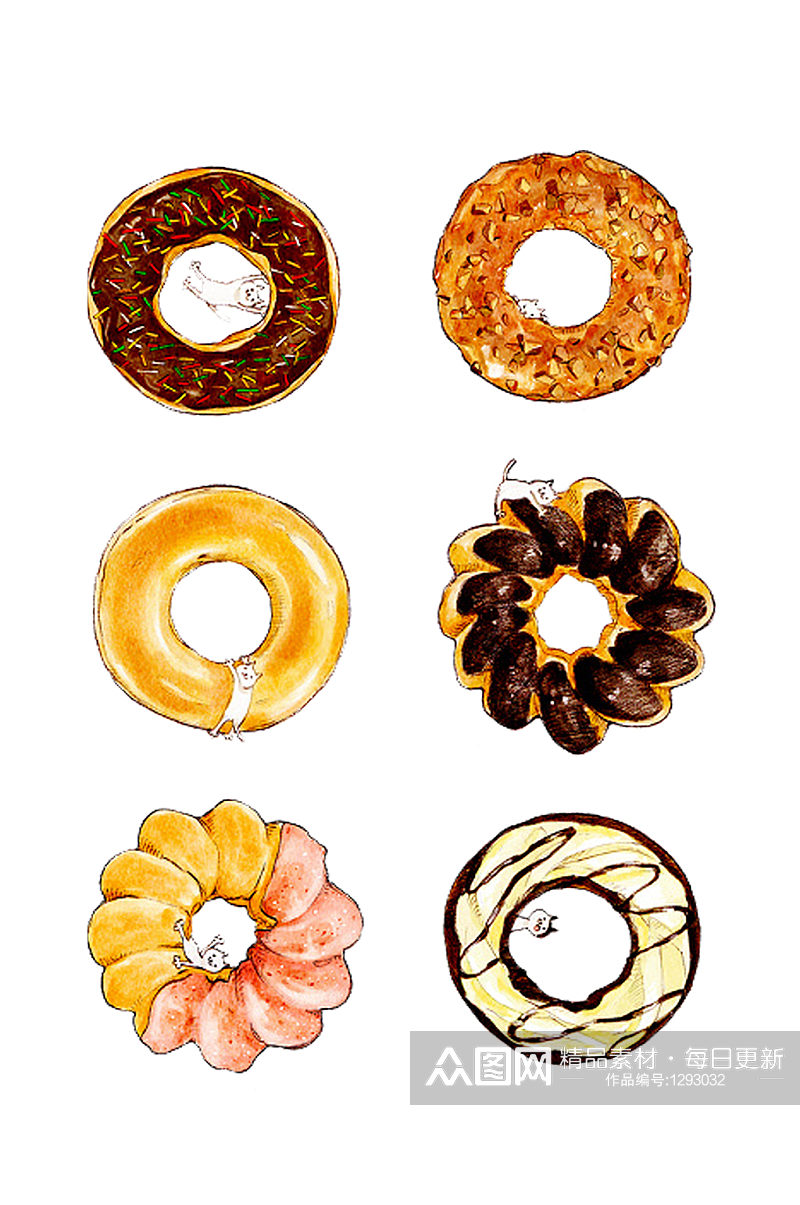 手绘插画卡通甜甜圈甜点食物素材免抠元素素材