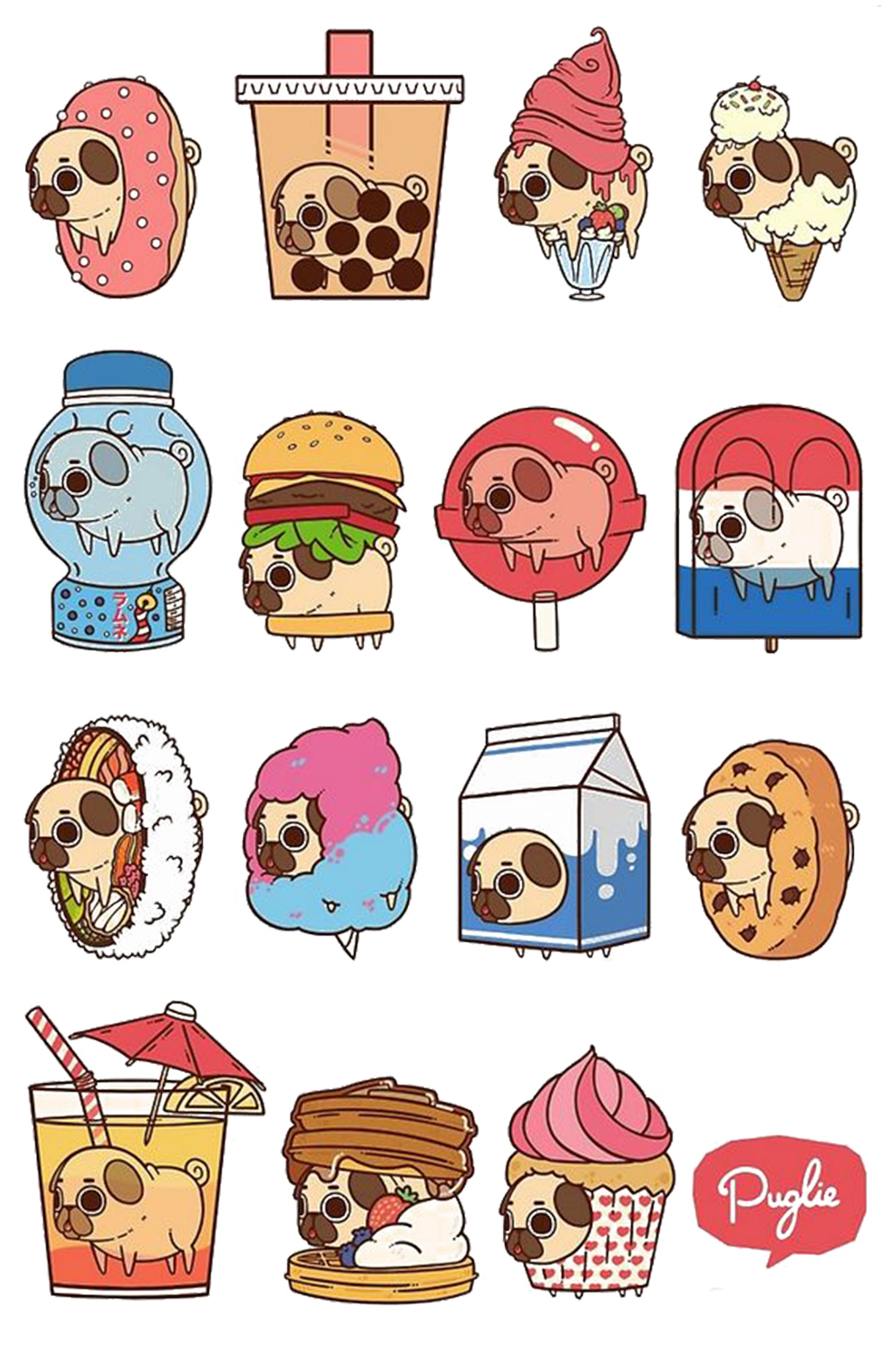 手绘插画卡多款可爱小狗食物免抠装饰元素素材