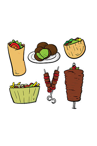 手绘插画卡通海鲜烤肉美食食物素材免抠元素