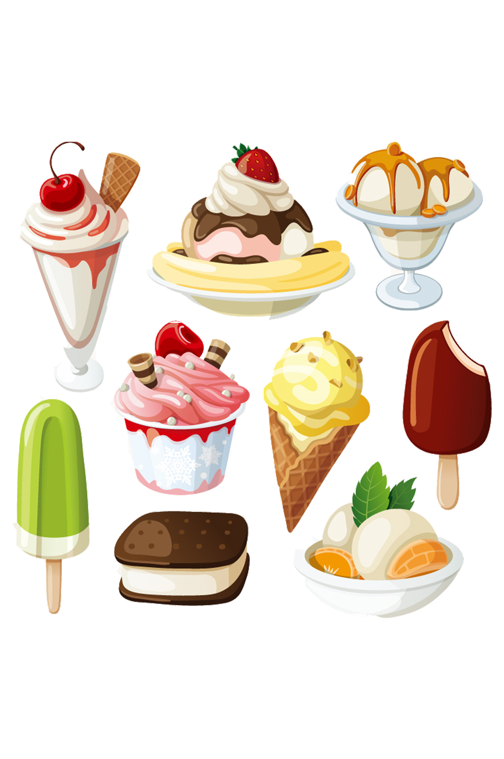 手绘插画卡通冰激凌甜点美食物素材免抠元素素材