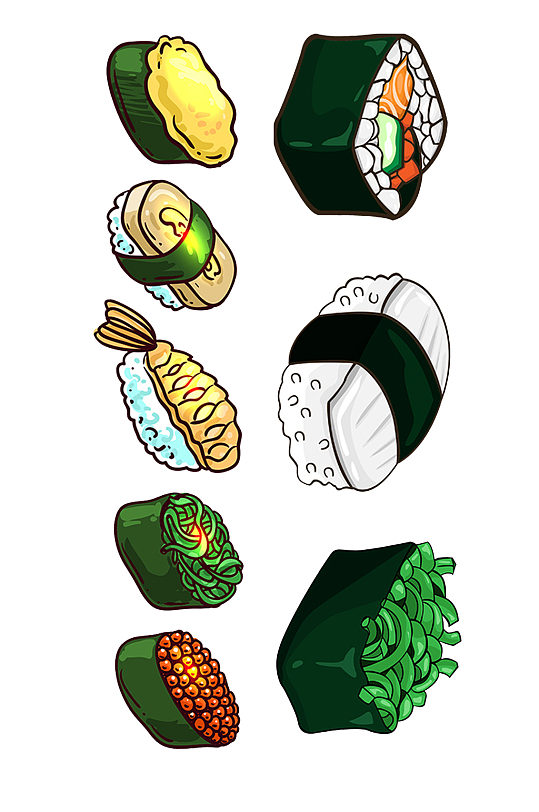 手绘插画卡通海鲜日料美食寿司素材免抠元素