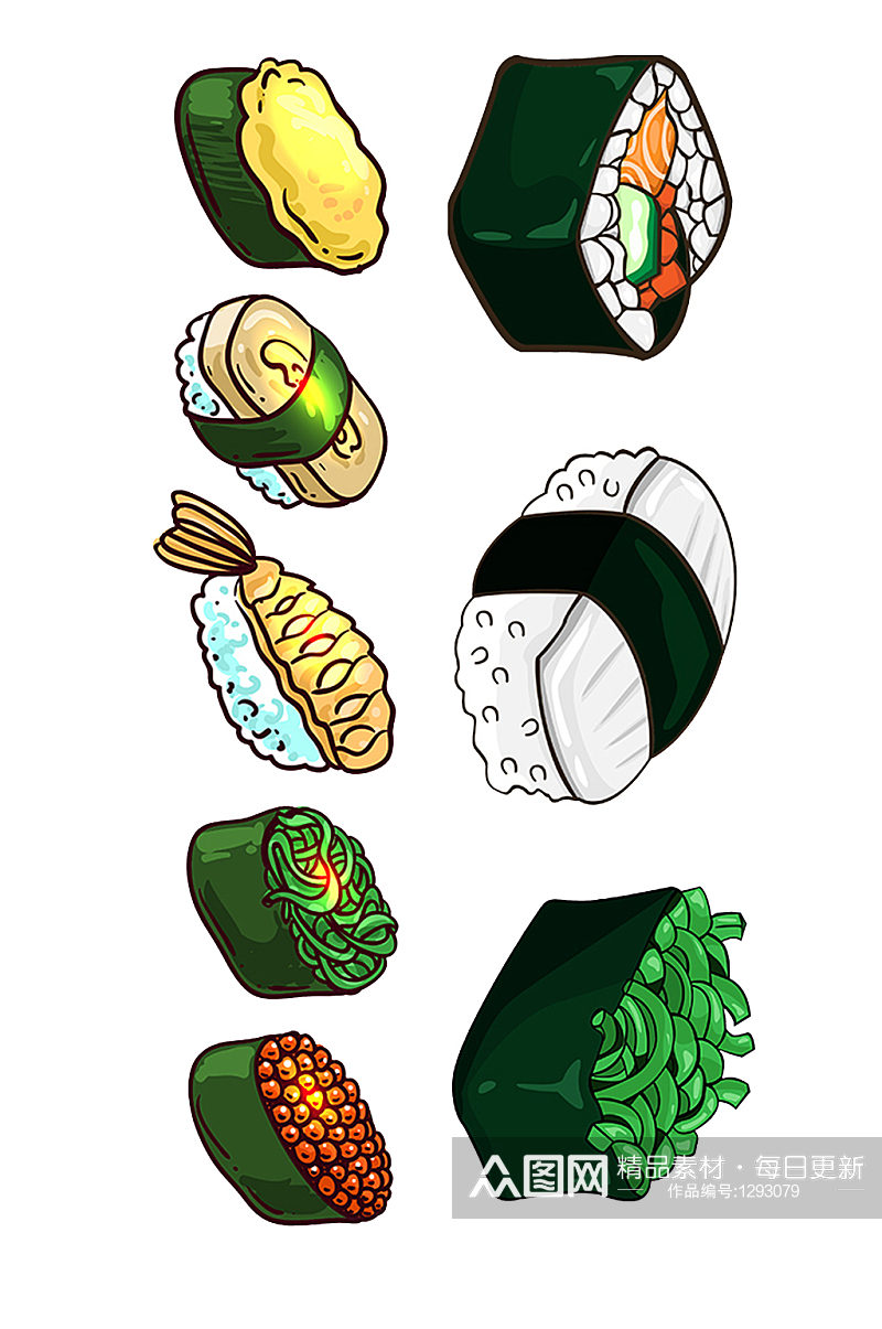 手绘插画卡通海鲜日料美食寿司素材免抠元素素材