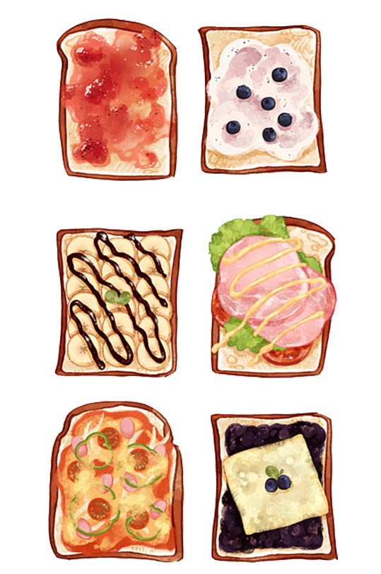 手绘插画卡通面包饮品土司食物素材免抠元素