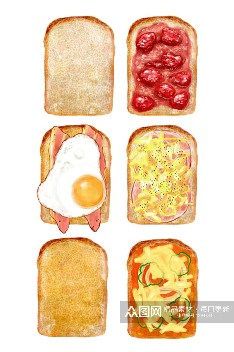 手绘插画卡通面包饮品土司食物素材免抠元素素材