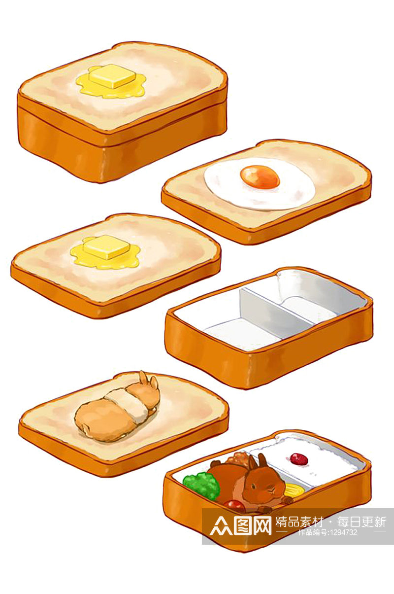 手绘插画卡通面包饮品土司食物素材免抠元素素材