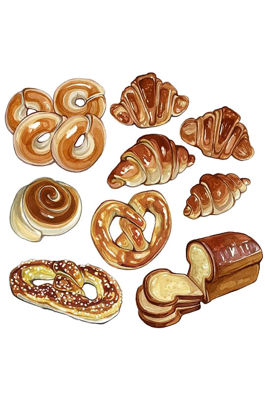 手绘插画卡通面包饮品土司食物素材免抠元素