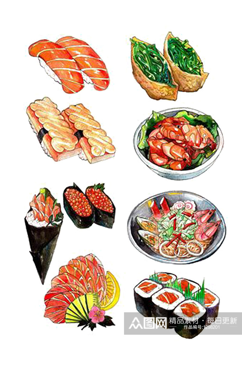 手绘插画卡通快餐寿司食物美食素材免抠元素素材