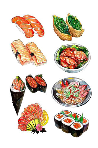 手绘插画卡通快餐寿司食物美食素材免抠元素