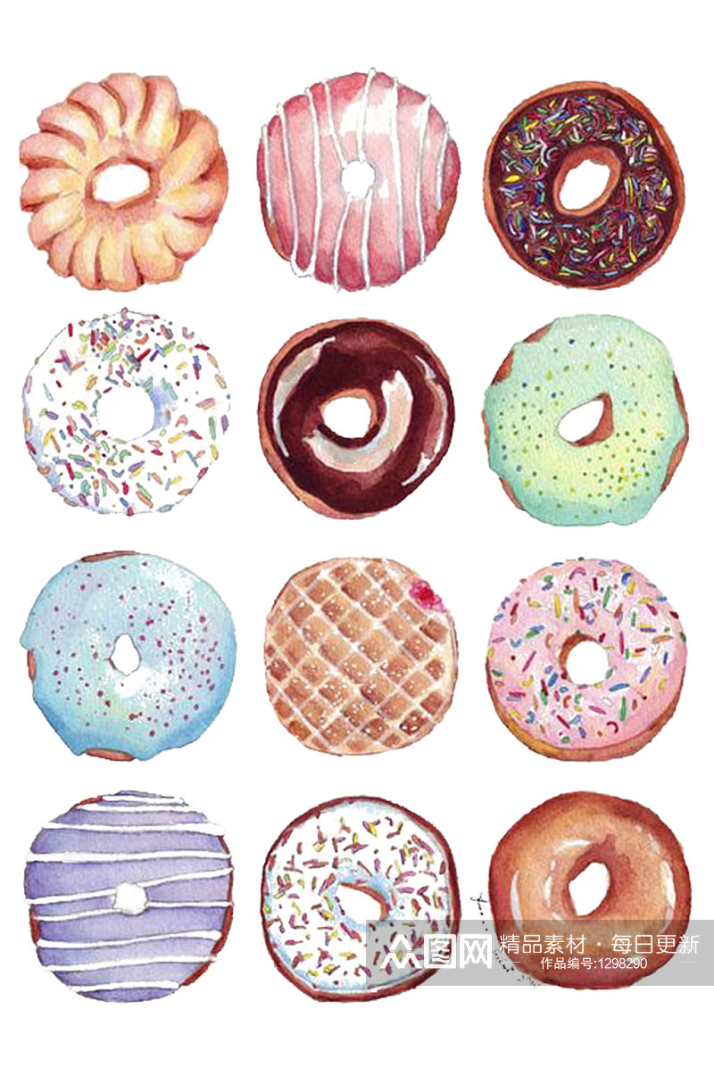 手绘插画卡通奶油甜甜圈食物素材免抠元素素材