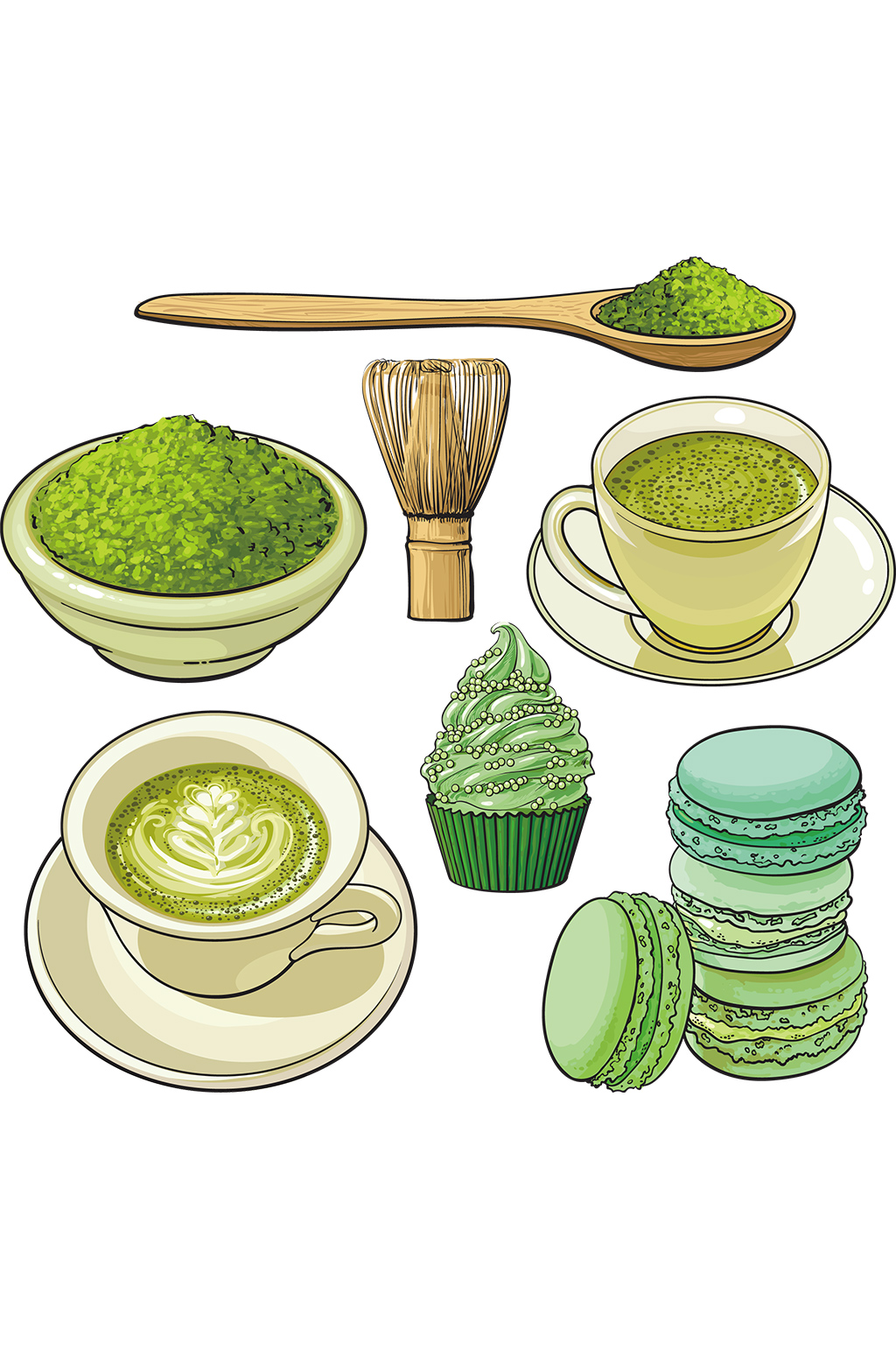 手绘插画卡通抹茶甜品食物美食素材免抠元素