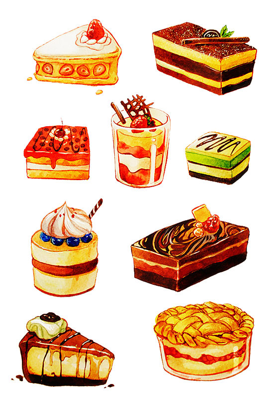 手绘插画卡通奶油甜点蛋糕食物素材免抠元素