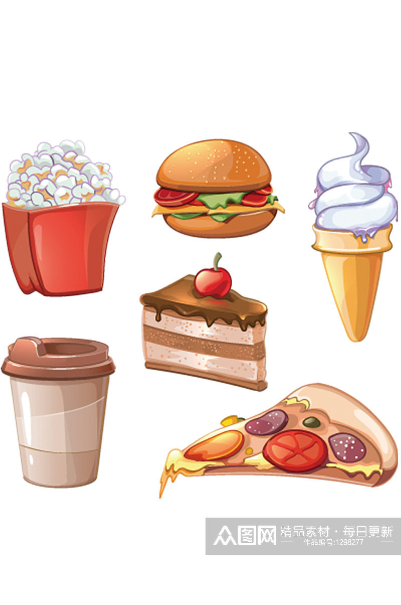 手绘插画卡通快餐甜点蛋糕食物素材免抠元素素材