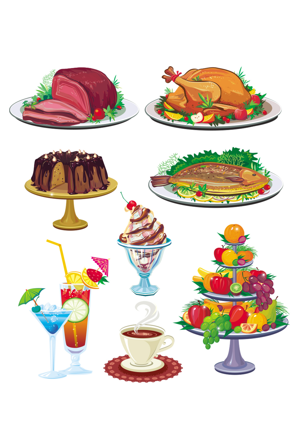 手绘插画快餐家常菜食物美食素材免抠元素素材