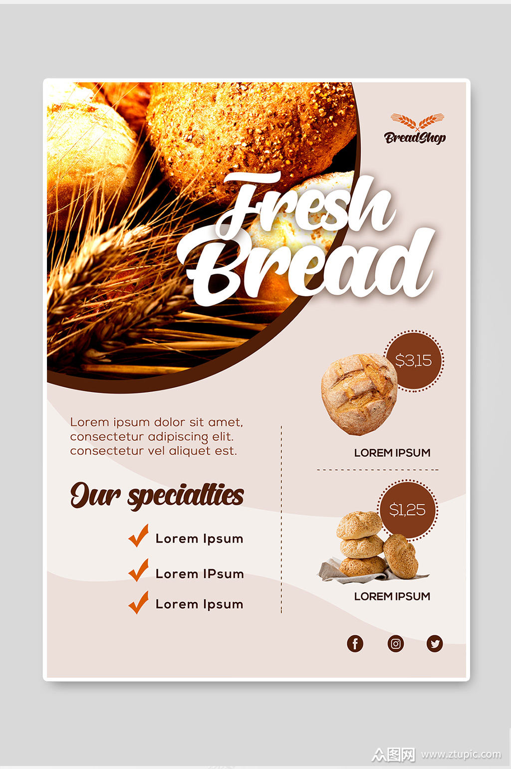 简约大气高级清新美味面包宣传单海报模板下载-编号1298787-众图网