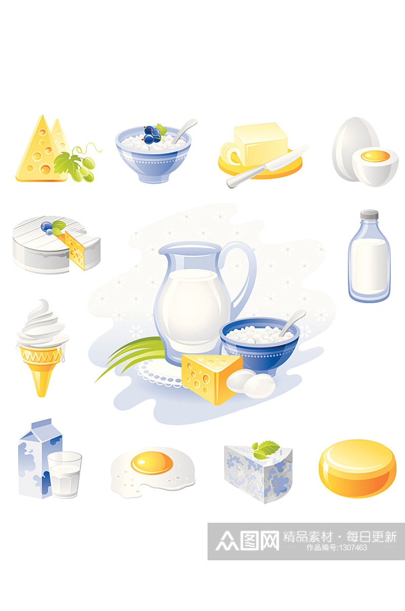 多款牛奶鸡蛋奶酪美食食物素材免抠元素素材