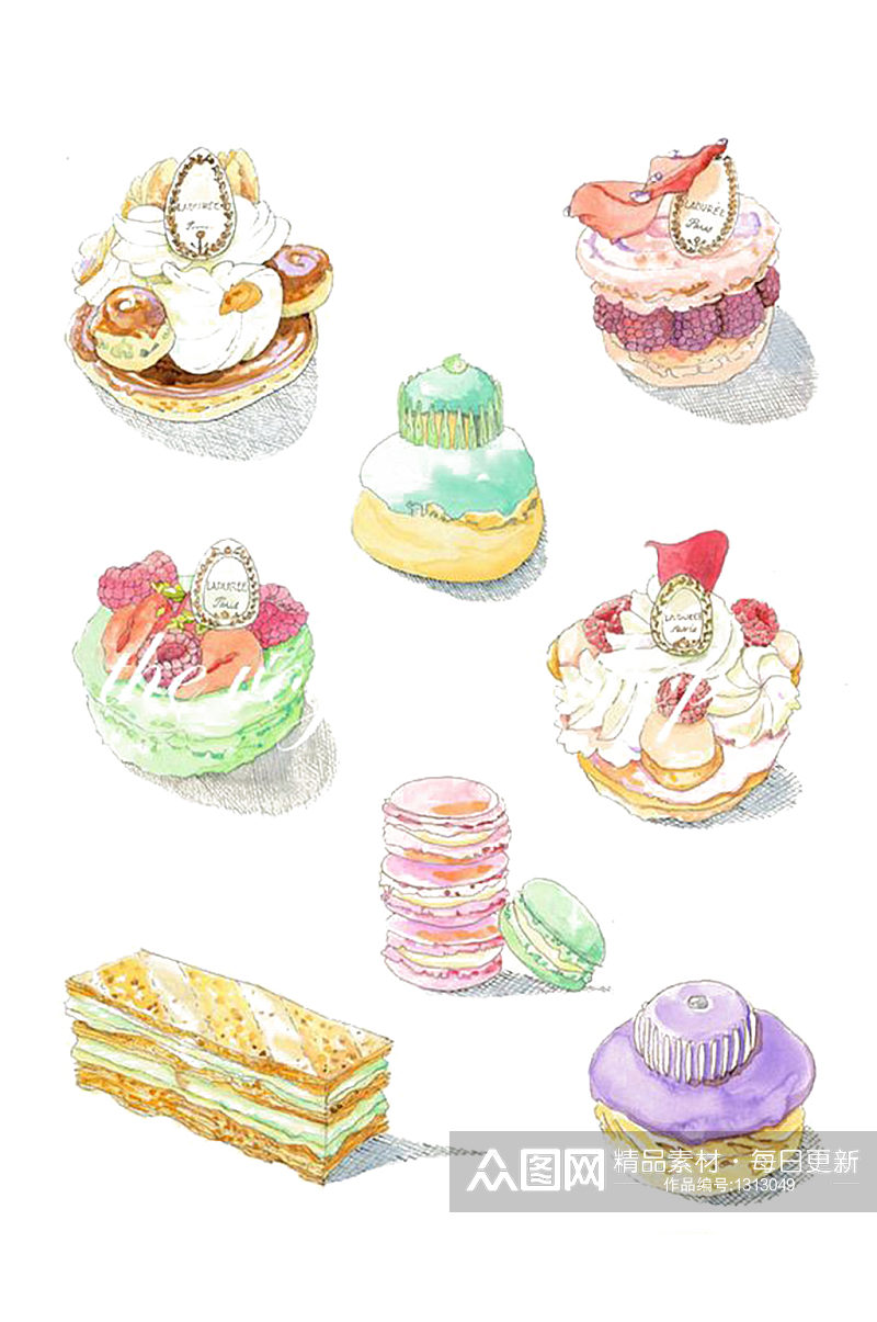 手绘插画卡通奶油蛋糕甜点食物素材矢量素材