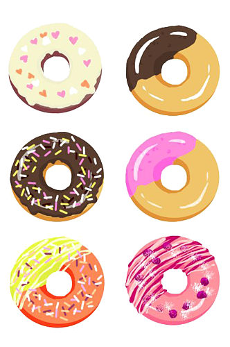 手绘插画卡通甜甜圈甜点食物素材矢量
